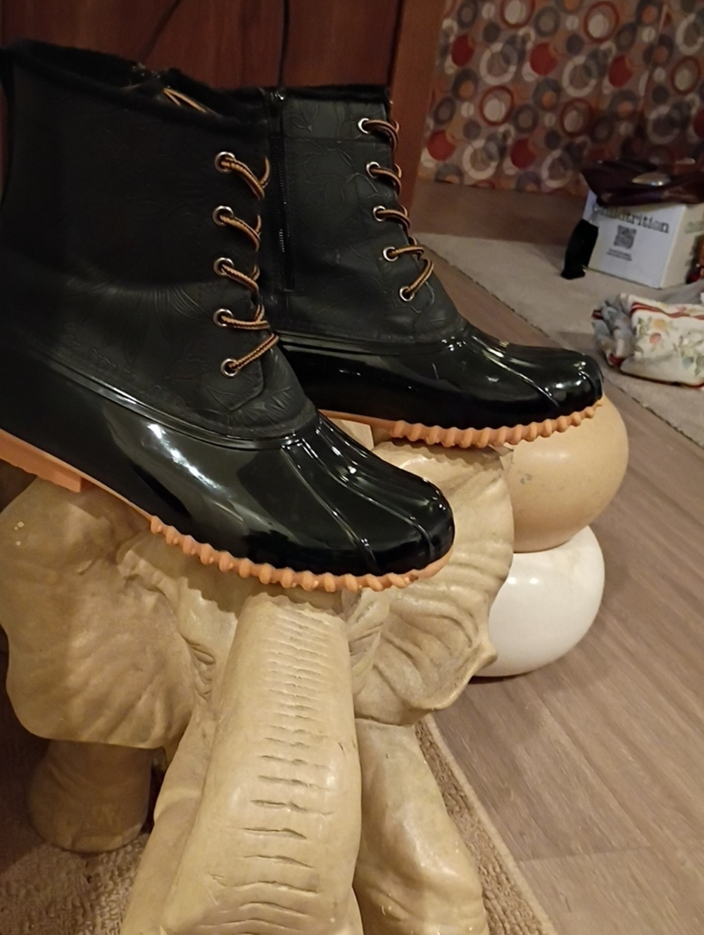 Sporto Black Lace-Up Rain Ankle Boots with Tan Sole